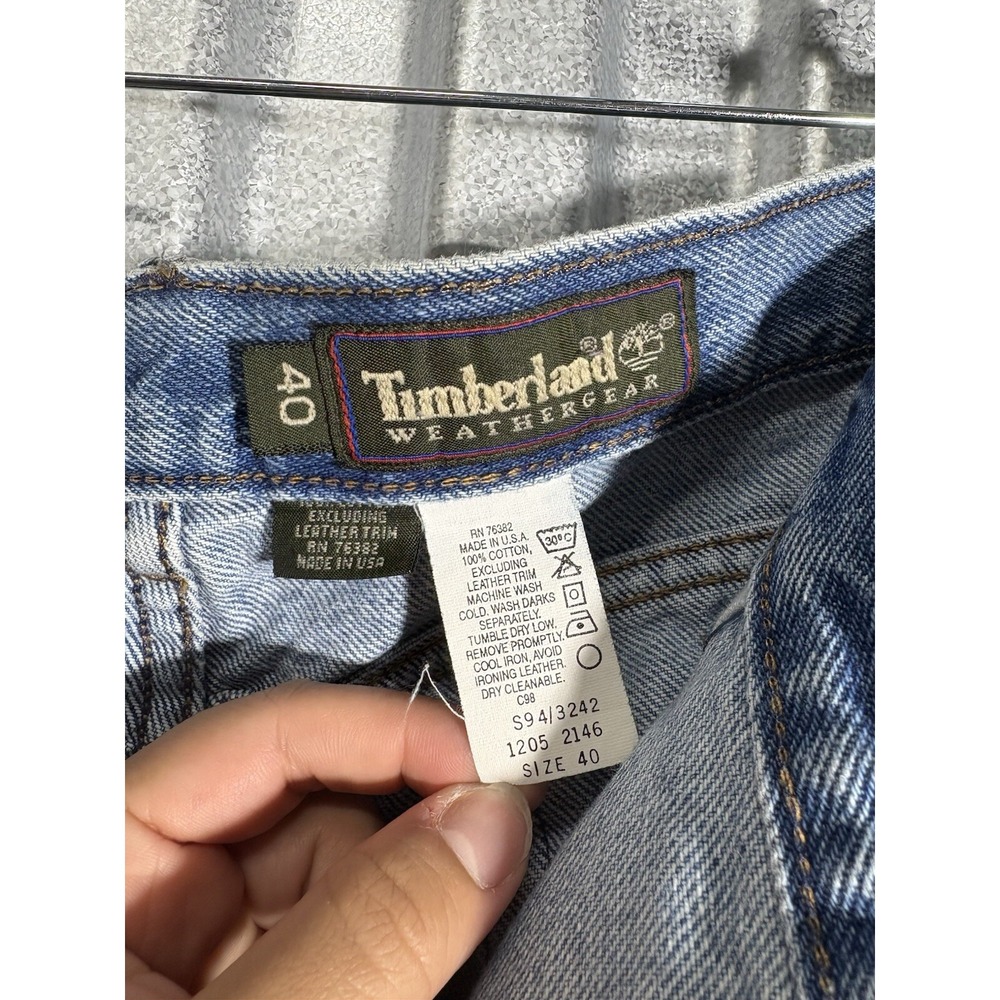 Vintage Timberland Weathergear Men's Jeans 40x28 Blue Light Wash 90s Straight - Picture 8 of 8